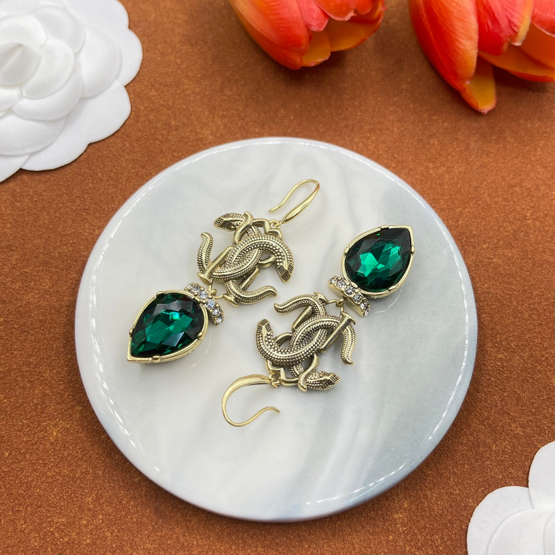 Alexander McQueen Insect Teardrop Crystal earrings in Silver & Green Accent, detail view 24