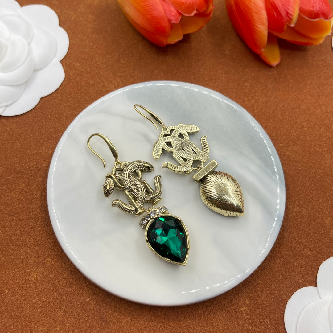 Alexander McQueen Insect Teardrop Crystal earrings in Silver & Green Accent, detail view 25