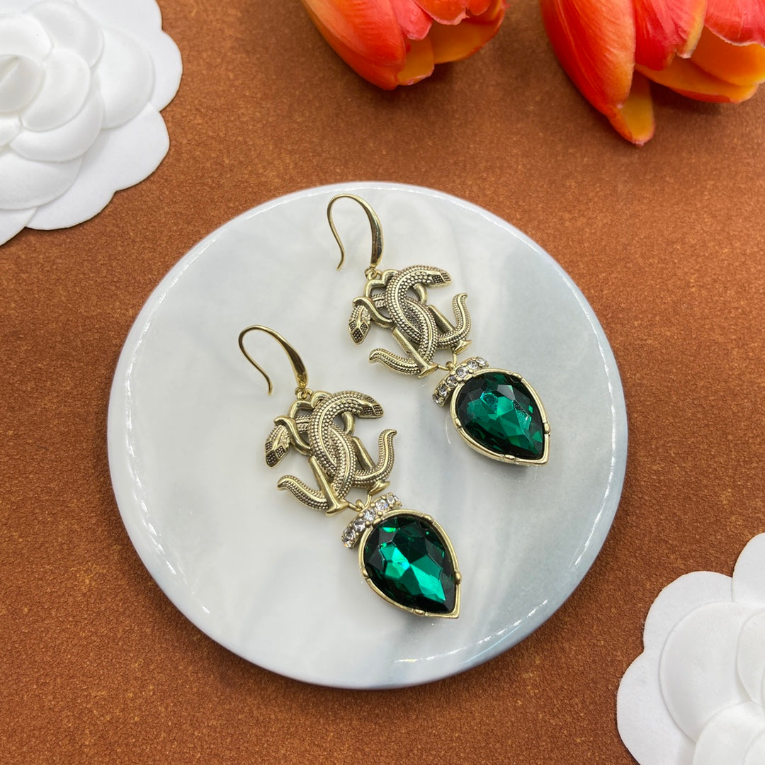 Alexander McQueen Insect Teardrop Crystal earrings in Silver & Green Accent, detail view 23