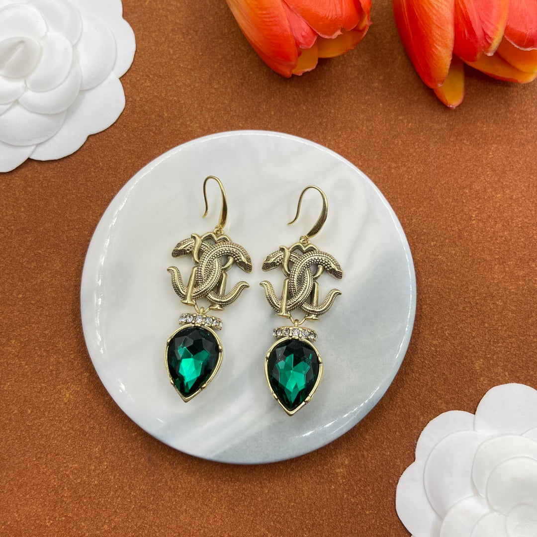 Alexander McQueen Insect Teardrop Crystal earrings in Silver & Green Accent, detail view 22