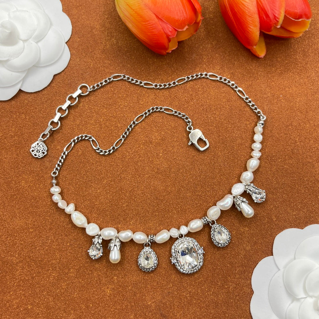 Alexander McQueen Pearl Medallion Station necklace in Silver Tone, main view