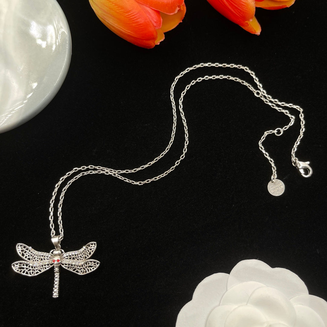 Alexander McQueen Dragonfly Pendant necklace in Silver Tone, detail view 5