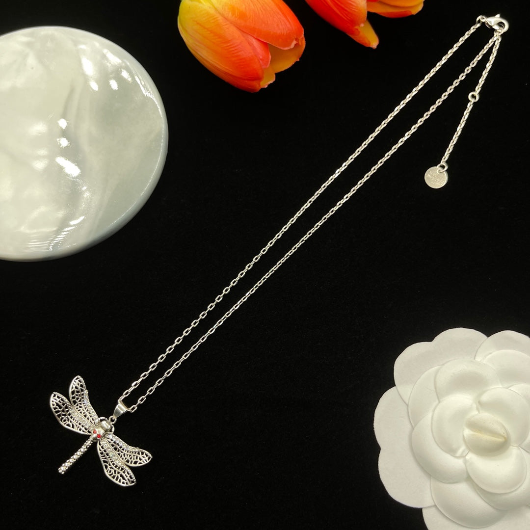 Alexander McQueen Dragonfly Pendant necklace in Silver Tone, detail view 2