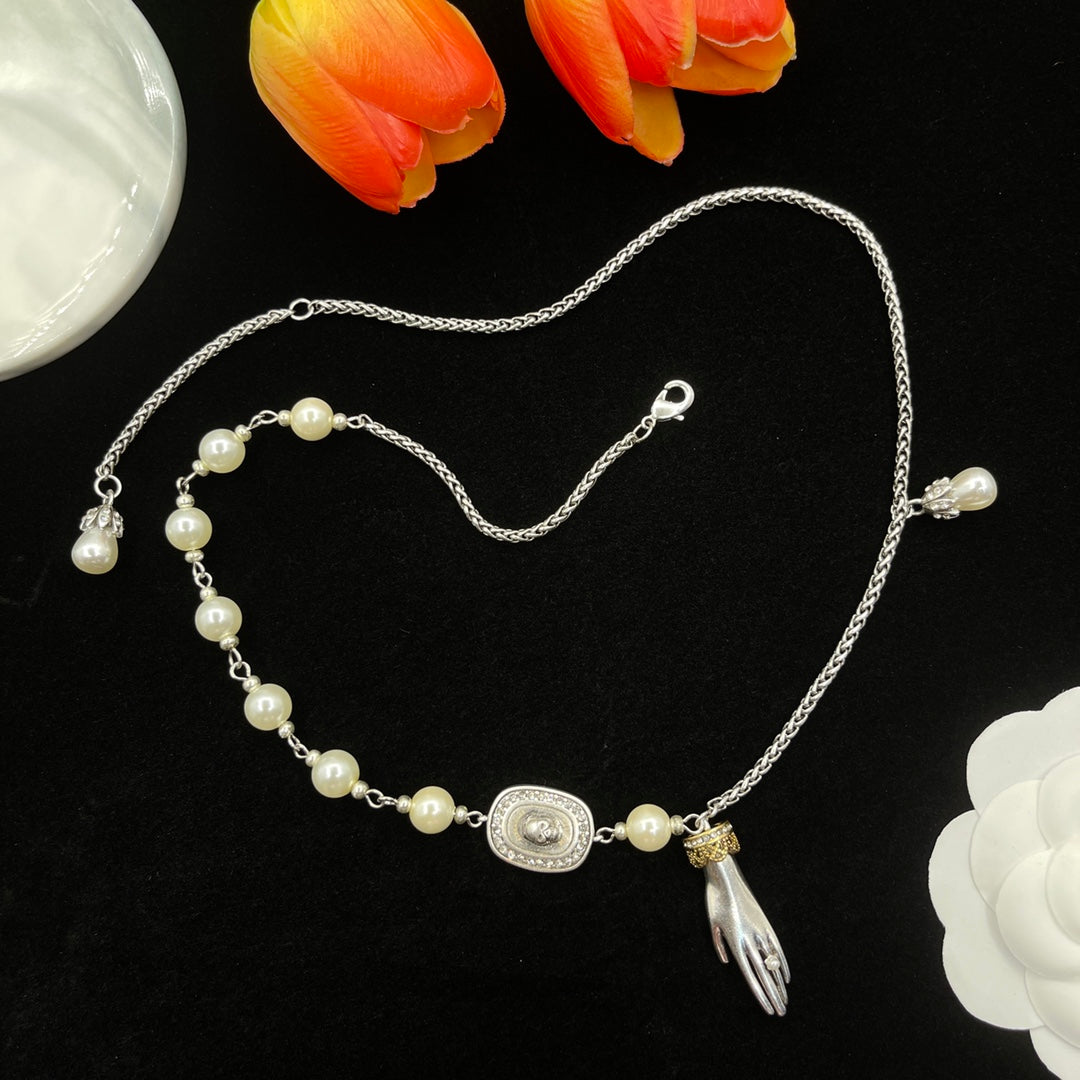 Alexander McQueen Pearl Crest Station necklace in Silver Tone, main view