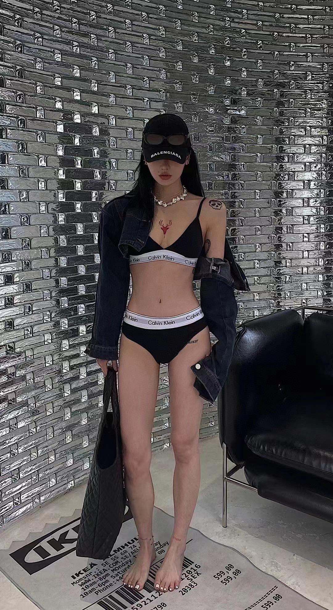 Calvin Klein Black Cross Strap Set Bralette and Brief Set, image 1