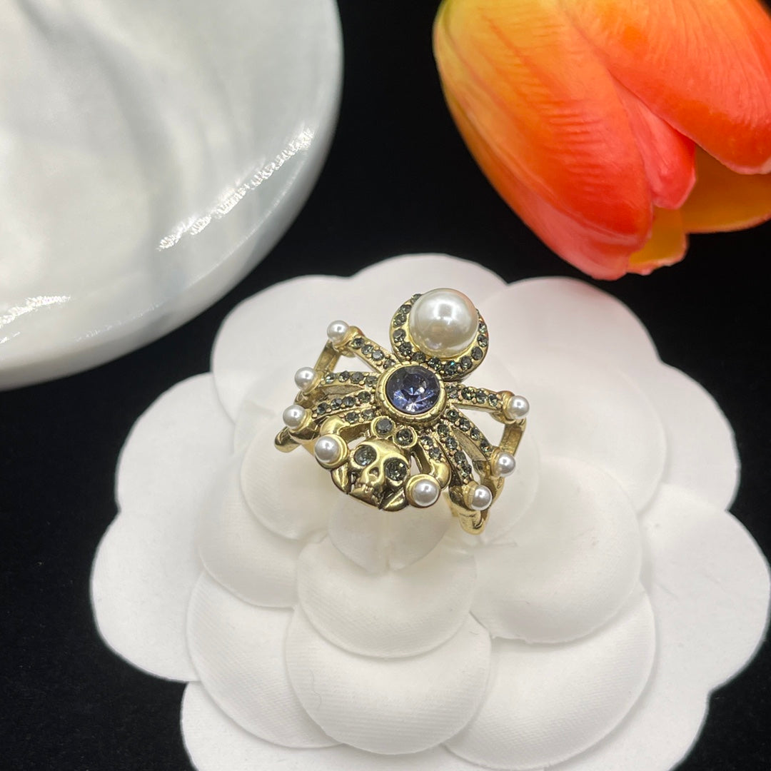 Alexander McQueen Crystal Flower Cluster ring in Gold Tone, main view