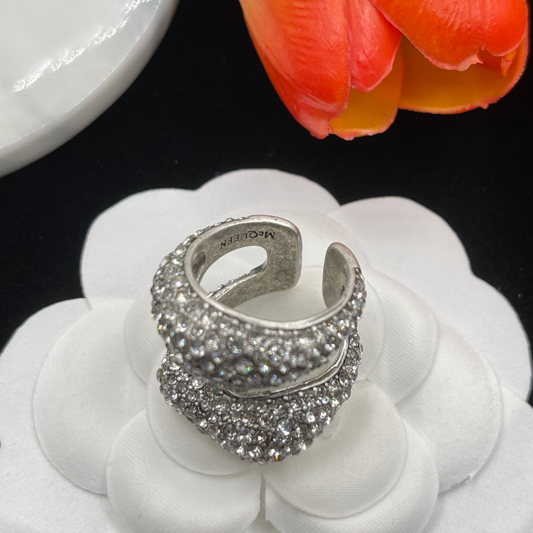 Alexander McQueen Pavé Sculpted Knot ring in Silver Tone, detail view 6