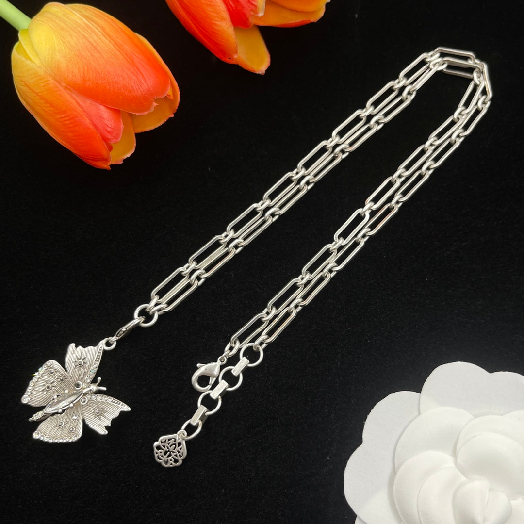 Alexander McQueen Butterfly Charm Chain necklace in Silver Tone, detail view 8