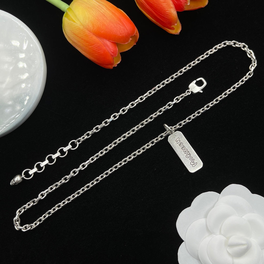 Alexander McQueen Engraved Bar Pendant necklace in Silver Tone, detail view 11