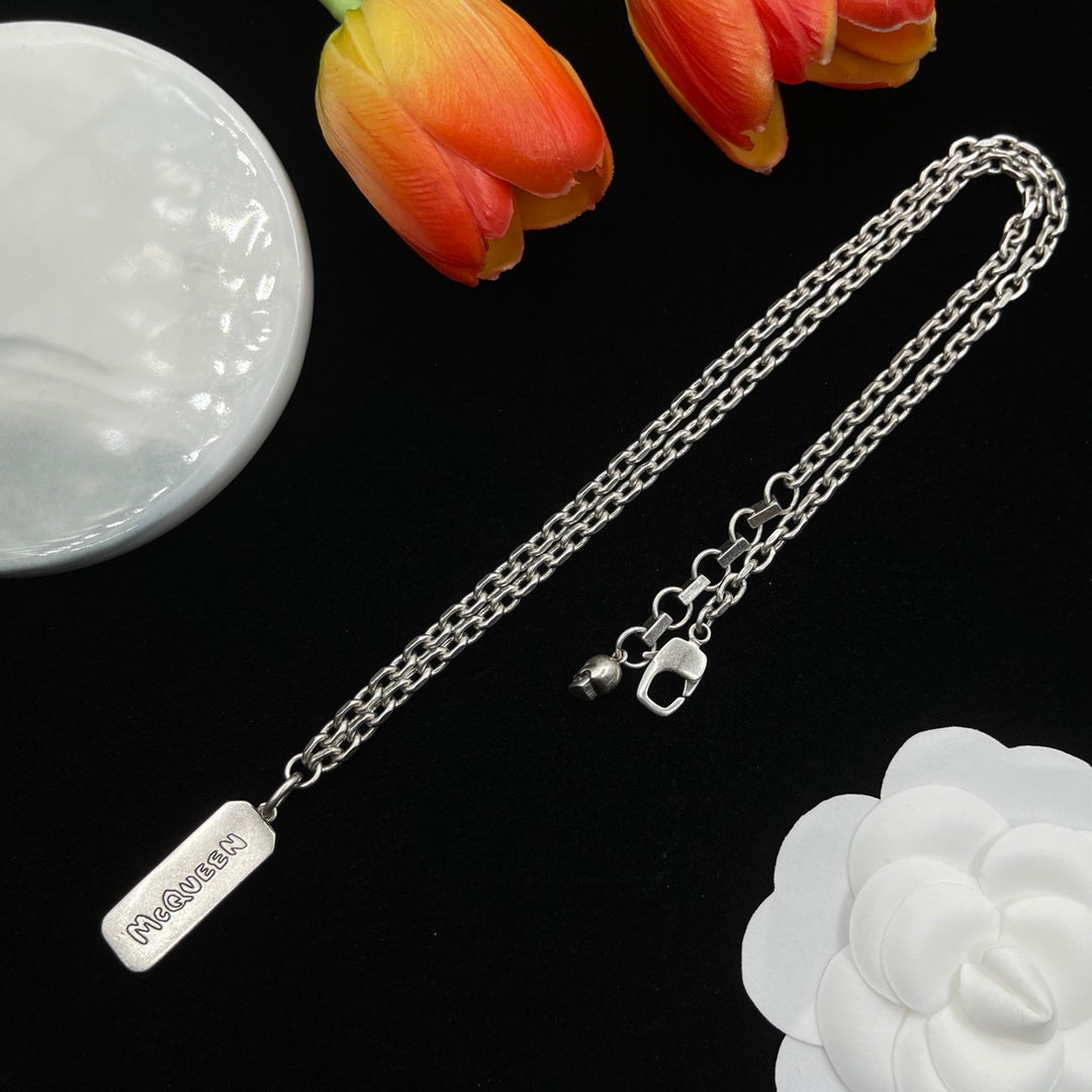 Alexander McQueen Engraved Bar Pendant necklace in Silver Tone, detail view 8