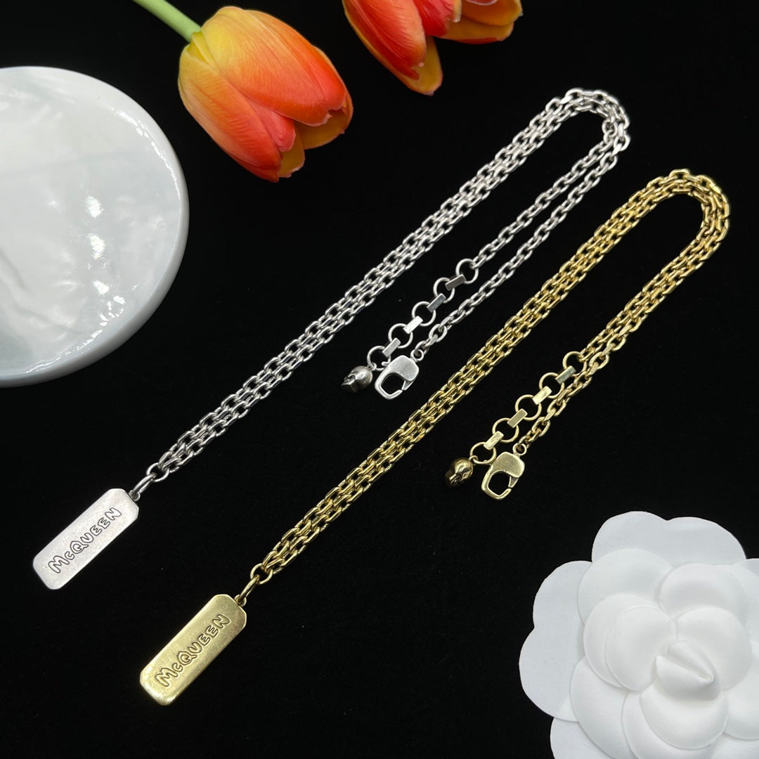 Alexander McQueen Engraved Bar Pendant necklace in Silver Tone, detail view 13