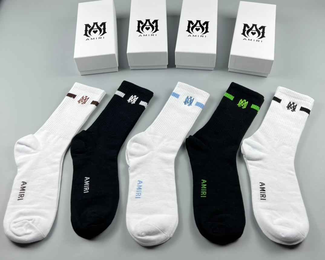 AMIRI Black White Grey Neon Letter Cuffs Crew Socks, image 4
