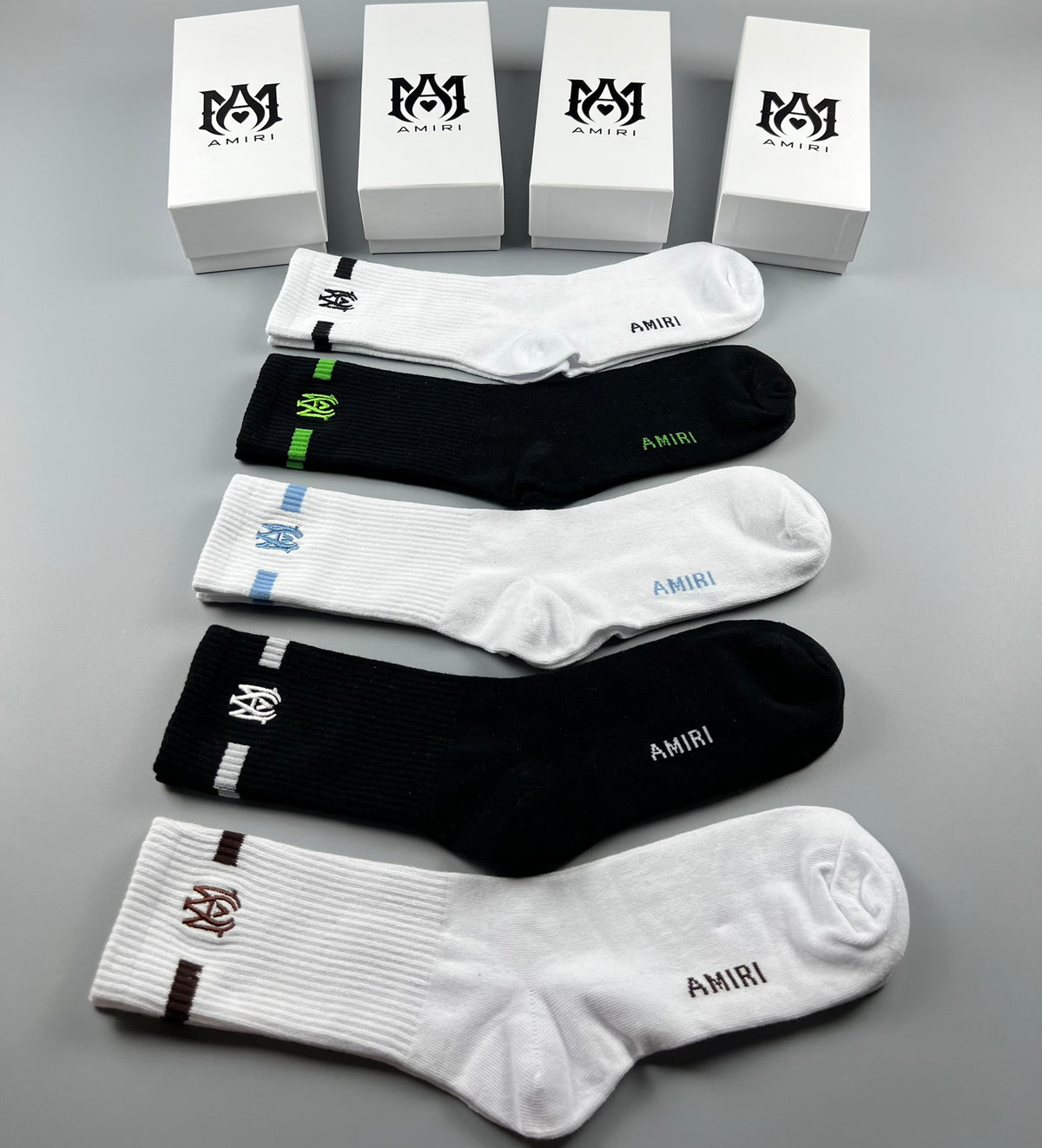 AMIRI Black White Grey Neon Letter Cuffs Crew Socks, image 9