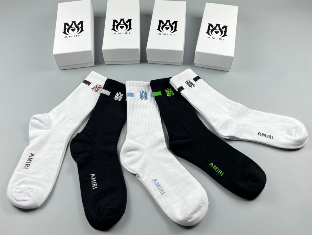 AMIRI Black White Grey Neon Letter Cuffs Crew Socks, image 3