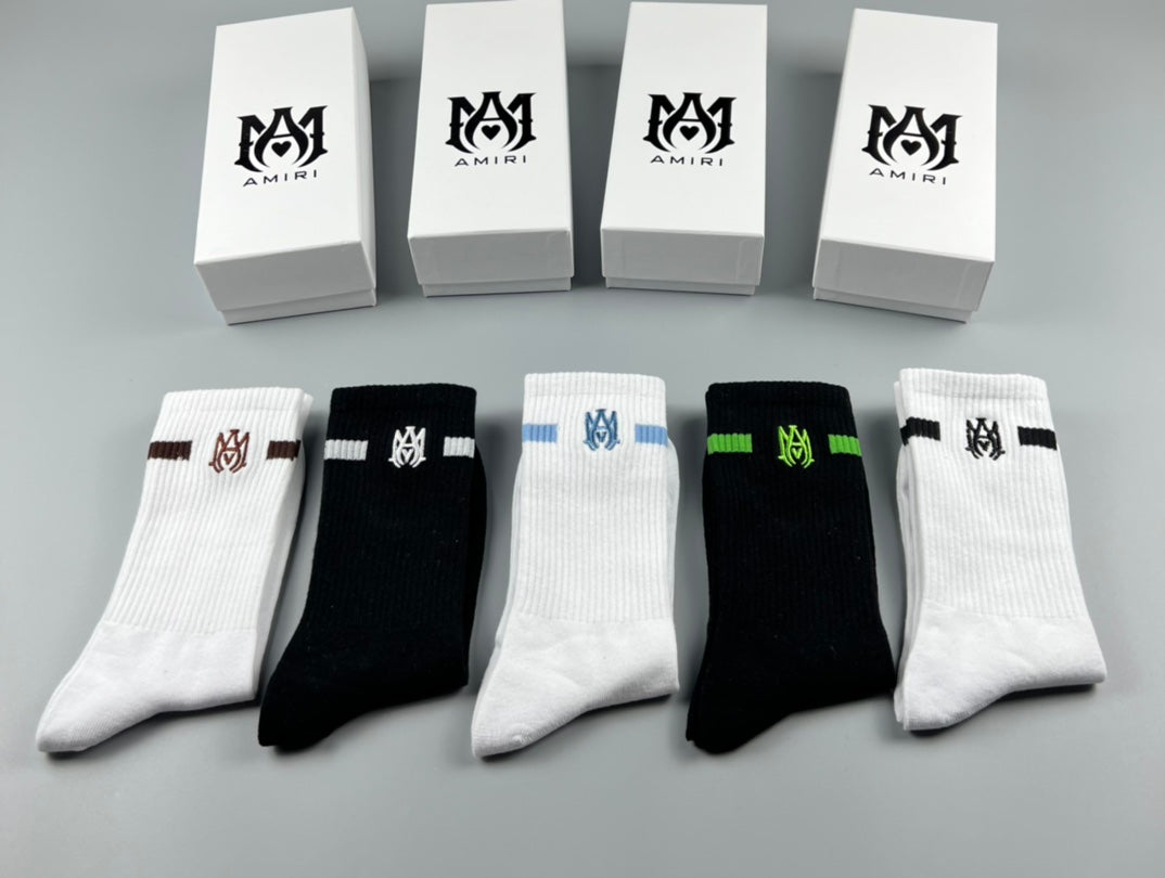 AMIRI Black White Grey Neon Letter Cuffs Crew Socks, image 7