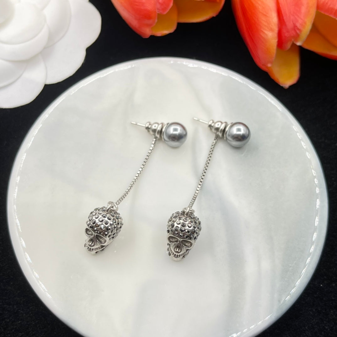 Alexander McQueen Crystal Ball Chain Drop earrings in Silver Tone, main view