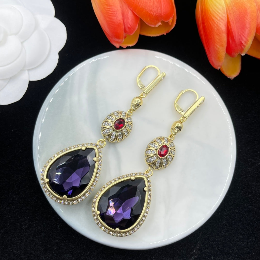 Alexander McQueen Faceted Teardrop Drop earrings in Gold & Purple, main view