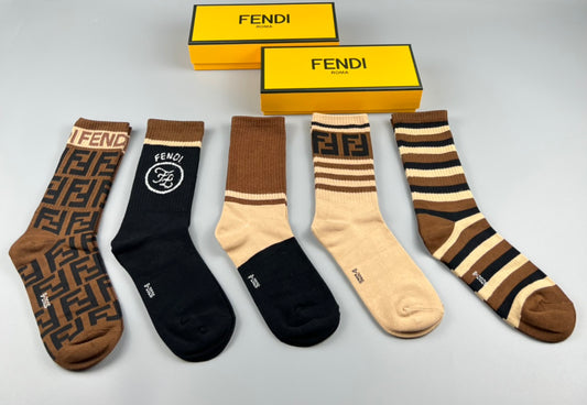Fendi Black Cream Mixed Letter Stripes Crew Socks, image 1