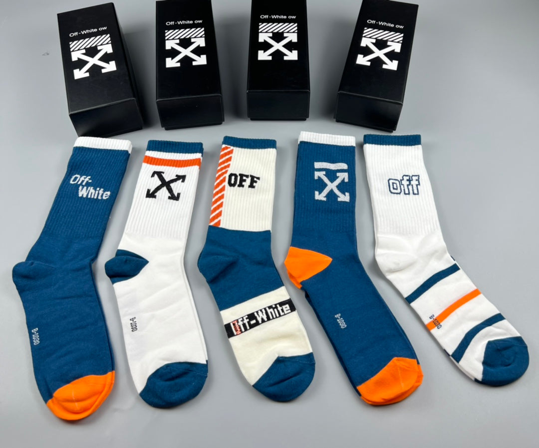 Off-White Blue White Orange Broad Cuff Panels Crew Socks, image 1