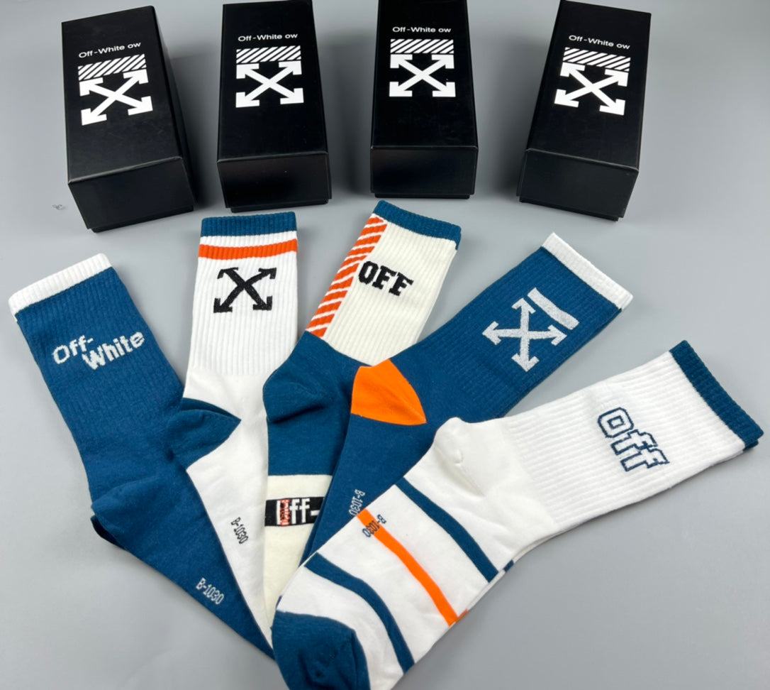 Off-White Blue White Orange Broad Cuff Panels Crew Socks, image 2