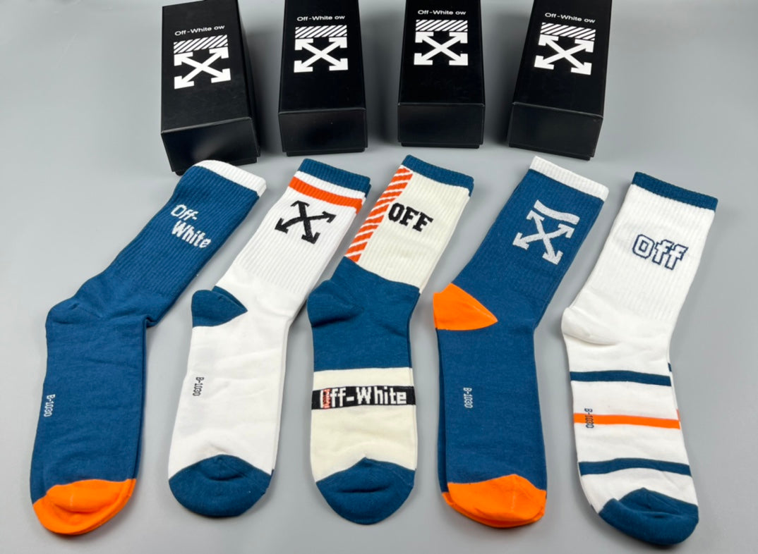 Off-White Blue White Orange Broad Cuff Panels Crew Socks, image 3