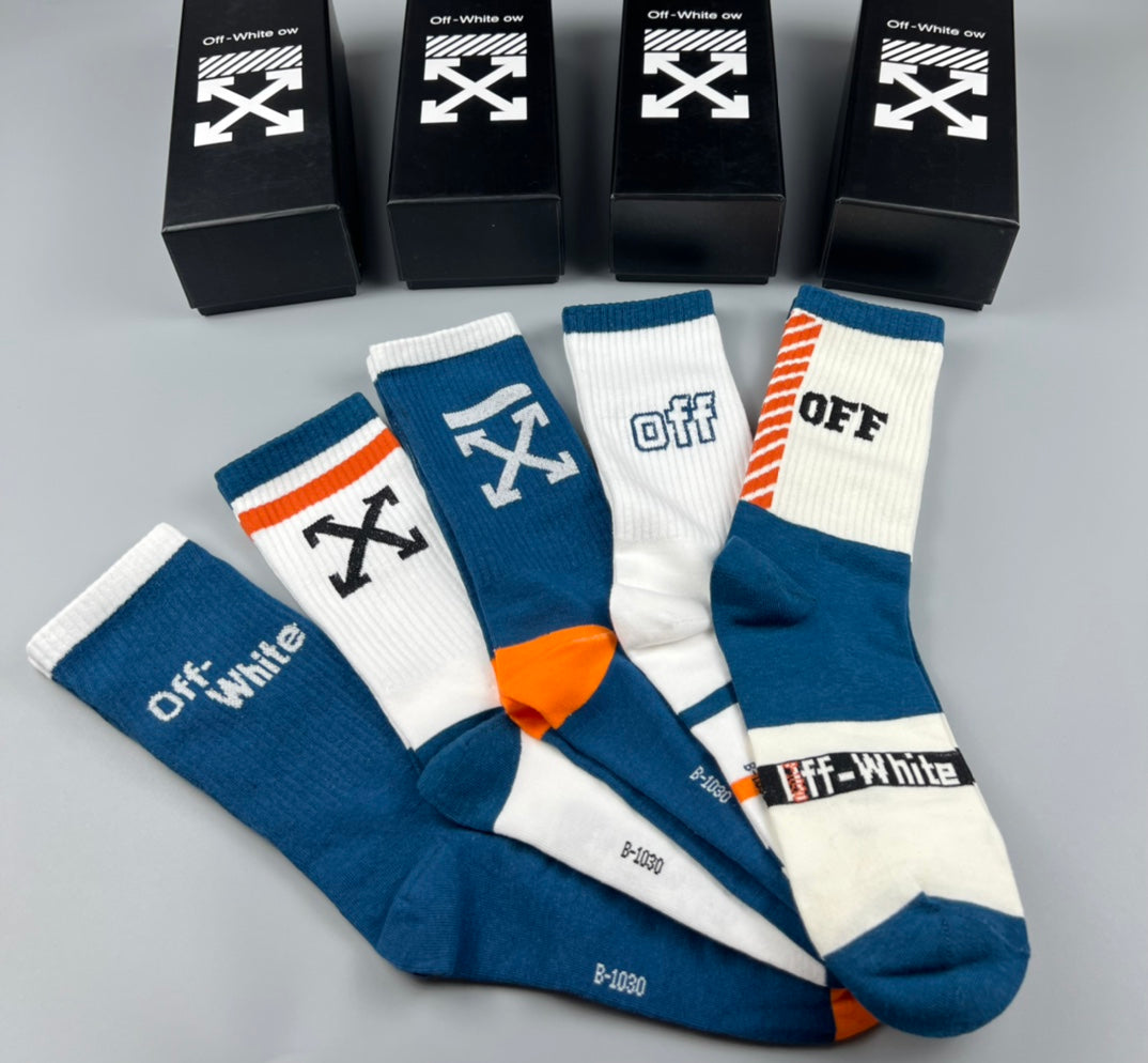 Off-White Blue White Orange Broad Cuff Panels Crew Socks, image 8
