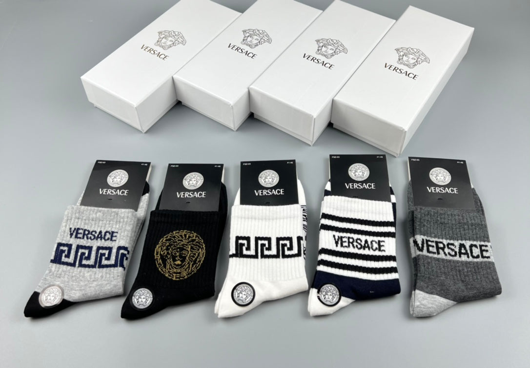 Versace Black White Grey Ornamental Mix Crew Socks, image 6