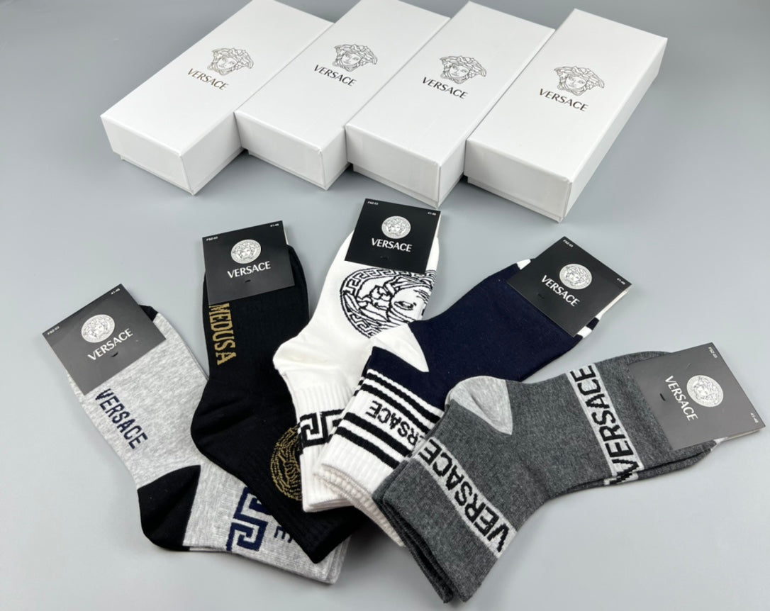 Versace Black White Grey Ornamental Mix Crew Socks, image 4