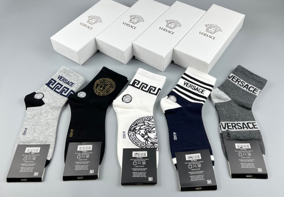 Versace Black White Grey Ornamental Mix Crew Socks, image 1