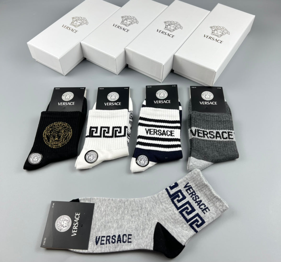 Versace Black White Grey Ornamental Mix Crew Socks, image 7