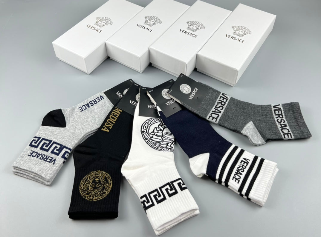 Versace Black White Grey Ornamental Mix Crew Socks, image 5