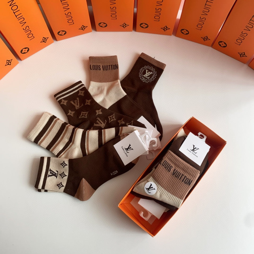 Louis Vuitton Brown Cream Broad Stripe Mix Crew Socks, image 9