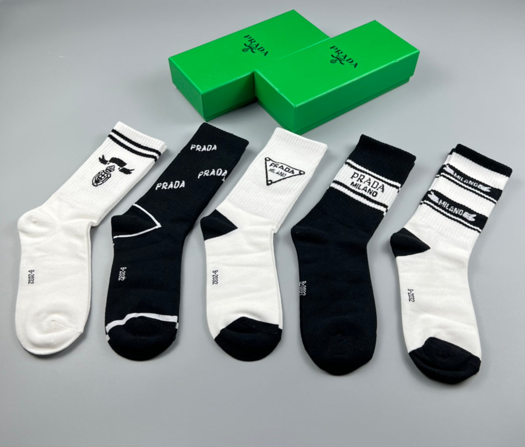 Prada Black White Small Triangle Cuffs Crew Socks, image 4