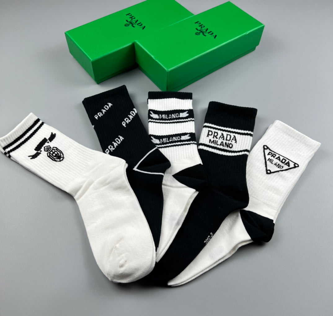 Prada Black White Small Triangle Cuffs Crew Socks, image 7