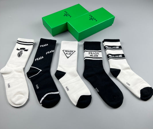 Prada Black White Small Triangle Cuffs Crew Socks, image 1