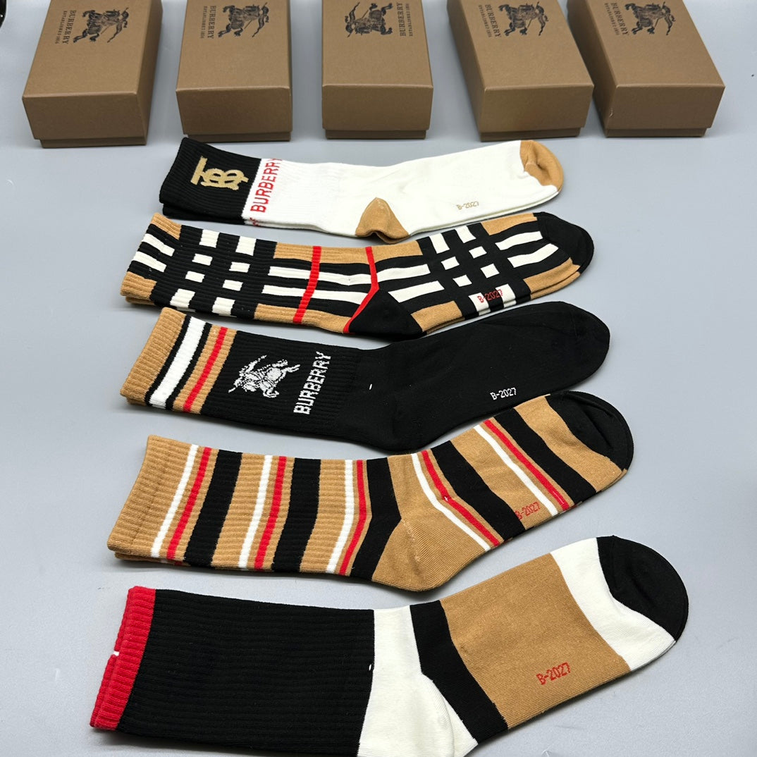 Burberry Black White Multicolour Check Stripes Crew Socks, image 6