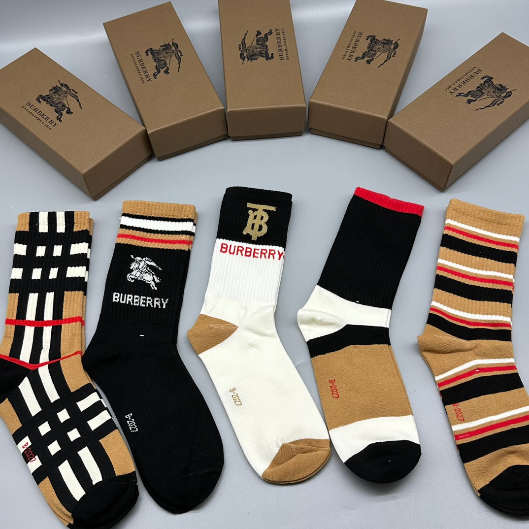Burberry Black White Multicolour Check Stripes Crew Socks, image 3