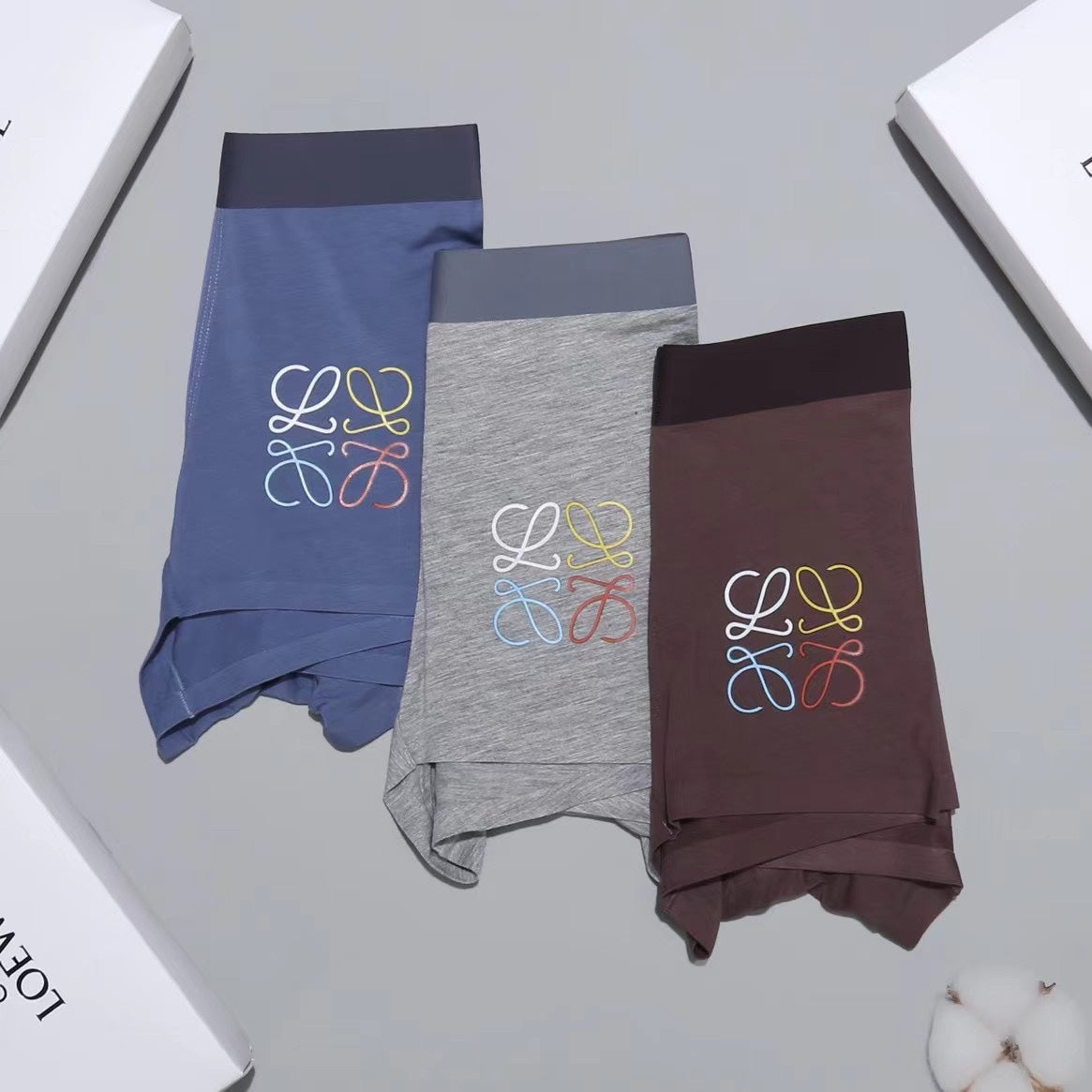 Loewe Grey Burgundy Blue Small Multicolour Anagram Boxer Briefs, image 5