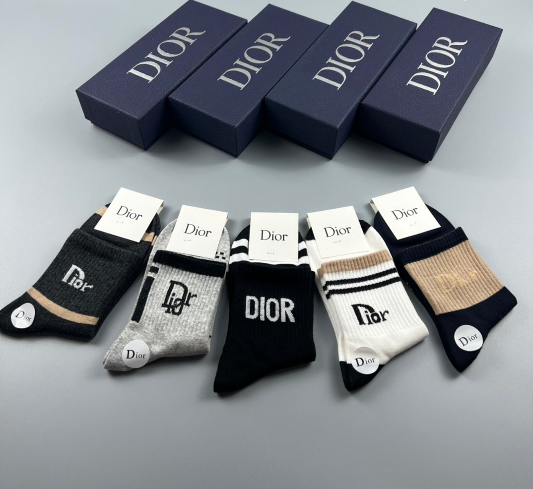 Dior Neutral Mixed Letter Panels Crew Socks, image 5
