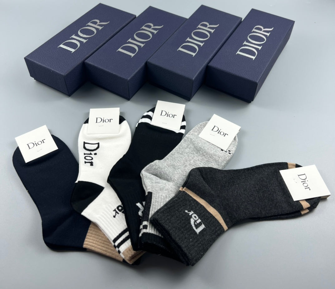 Dior Neutral Mixed Letter Panels Crew Socks, image 3