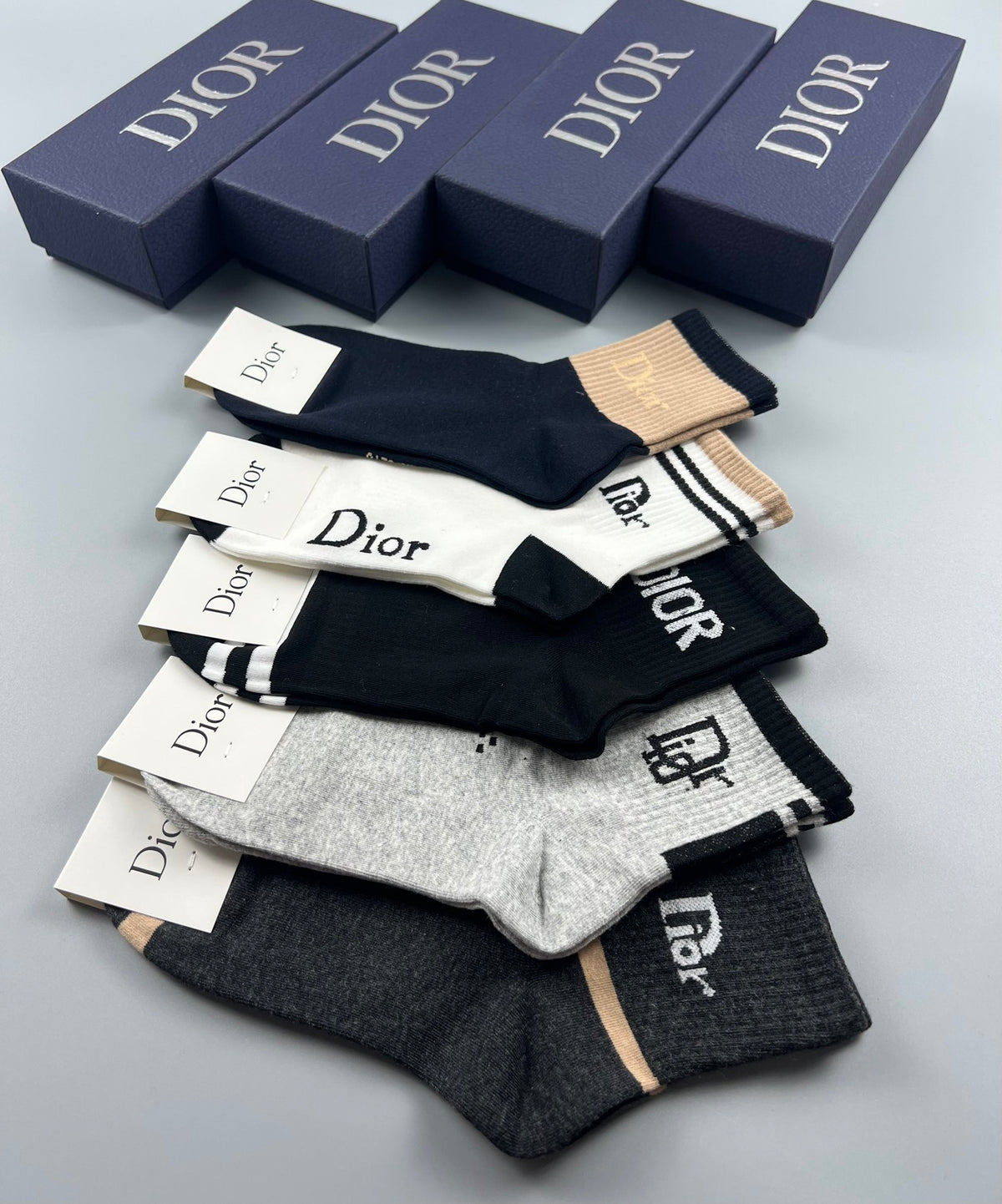 Dior Neutral Mixed Letter Panels Crew Socks, image 7