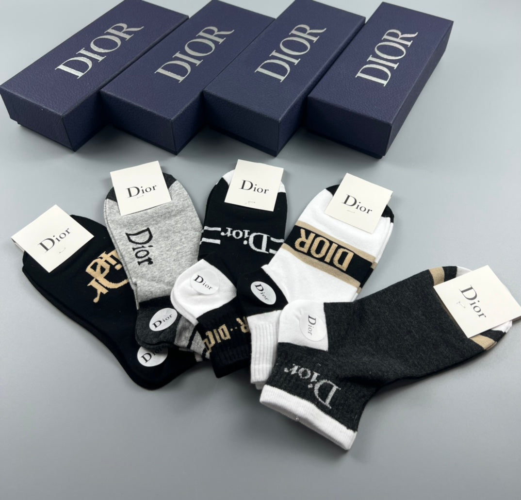 Dior Black White Grey Mixed Monogram Panels Ankle Socks, image 8