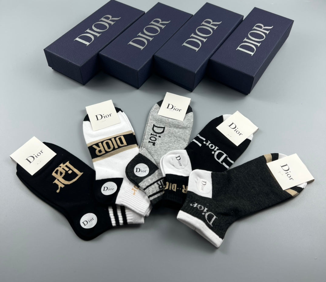 Dior Black White Grey Mixed Monogram Panels Ankle Socks, image 5