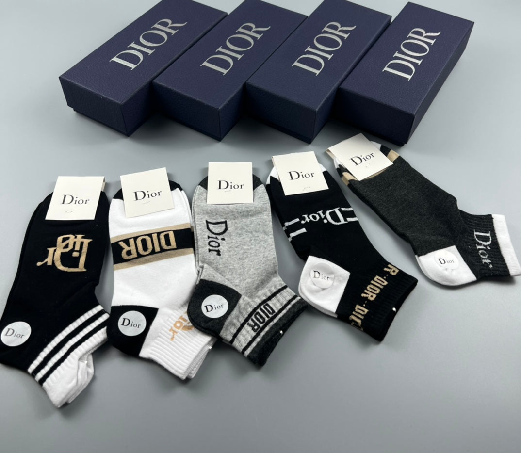 Dior Black White Grey Mixed Monogram Panels Ankle Socks, image 4