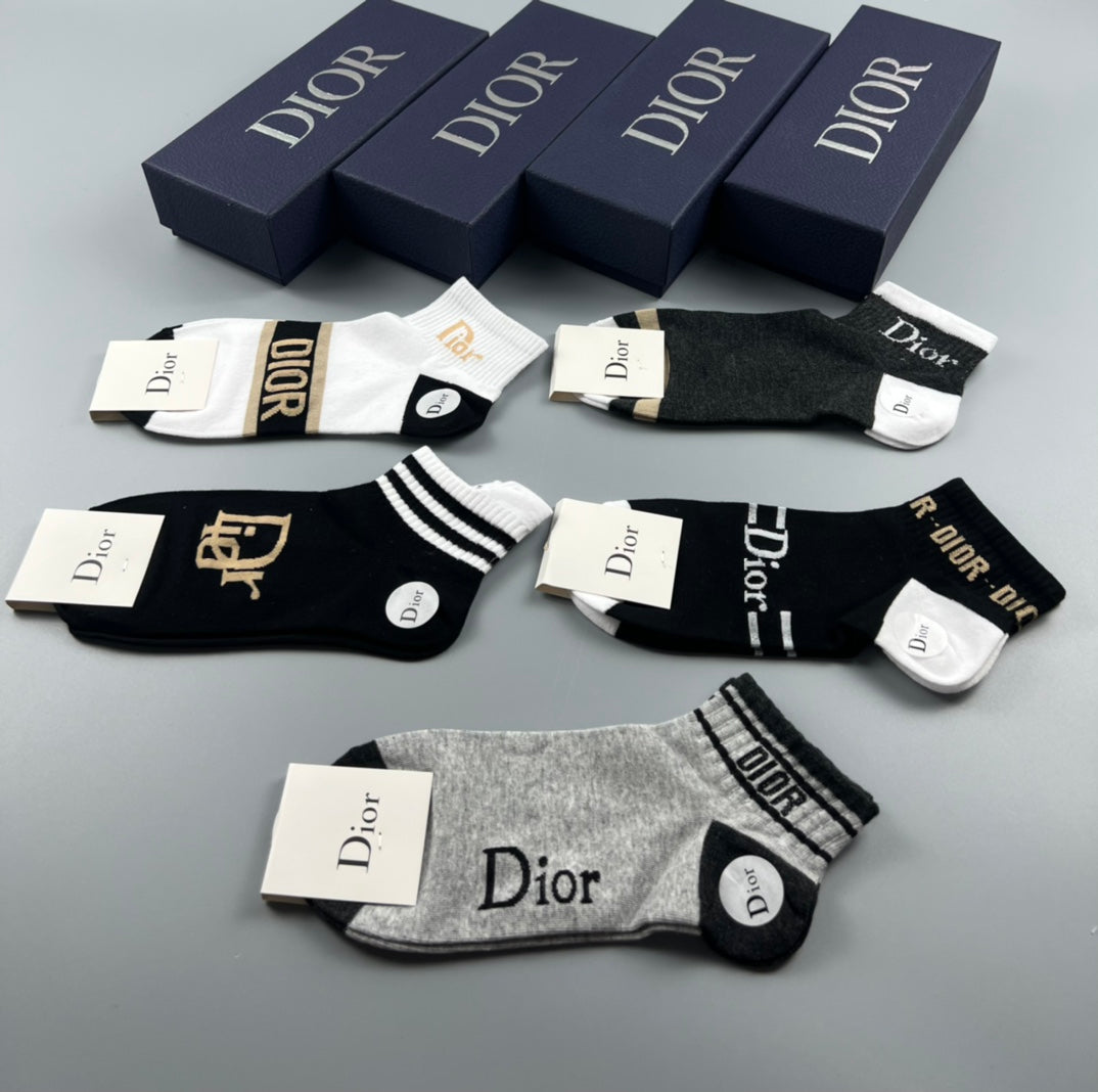 Dior Black White Grey Mixed Monogram Panels Ankle Socks, image 6