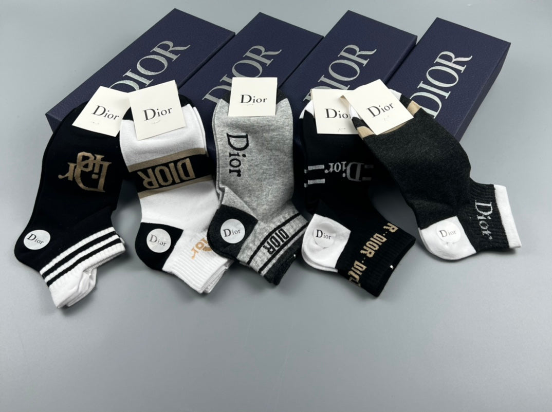 Dior Black White Grey Mixed Monogram Panels Ankle Socks, image 3