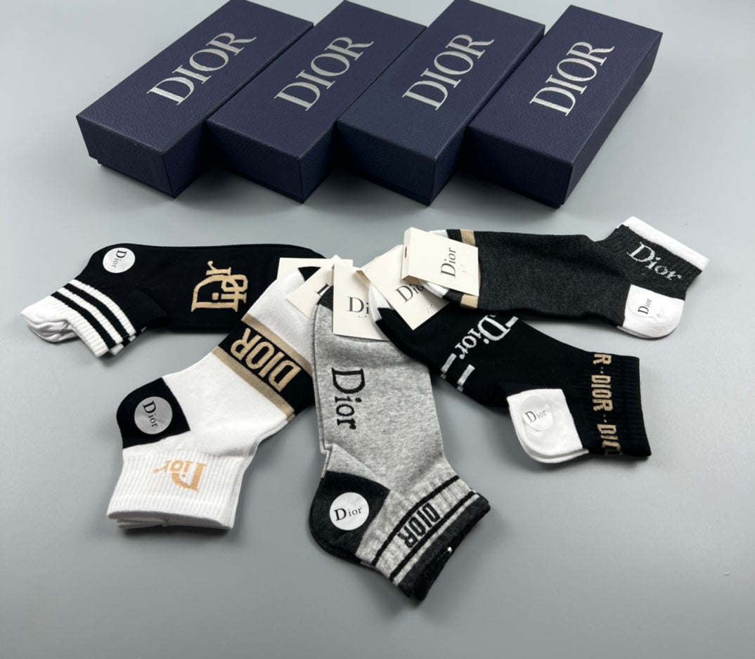 Dior Black White Grey Mixed Monogram Panels Ankle Socks, image 2
