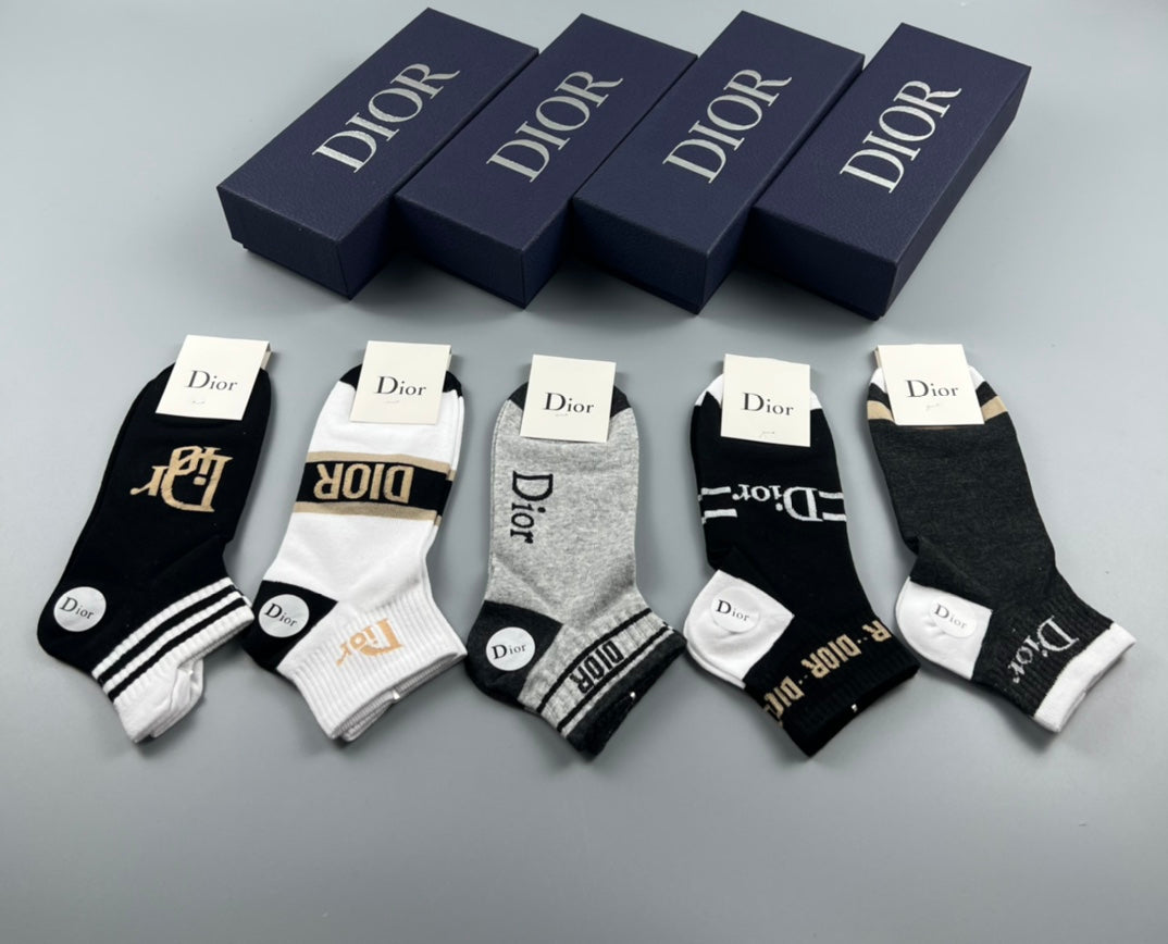 Dior Black White Grey Mixed Monogram Panels Ankle Socks, image 1