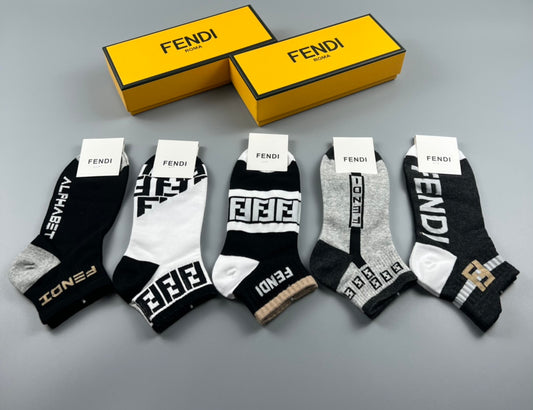 Fendi Black White Grey Geometric Stripe Mix Ankle Socks, image 1