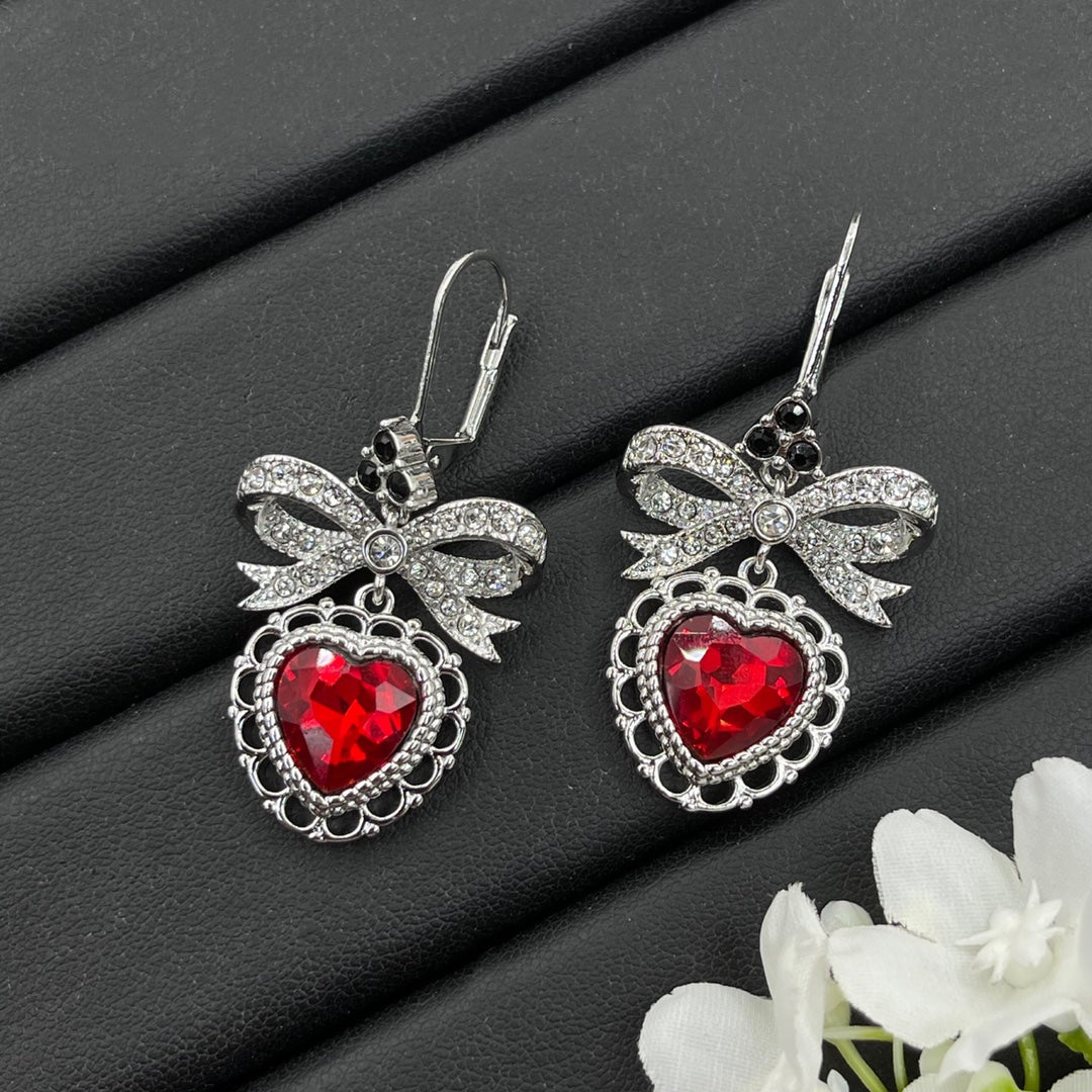 Alexander McQueen Bee Heart Drop earrings in Silver & Red, main view